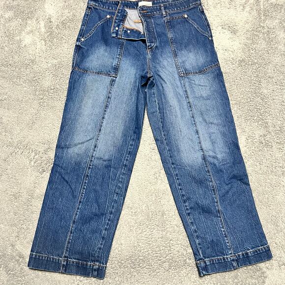 loft Denim - Loft Jeans Womens 32 /14  (35x26) The Straight High Rise Blue Cropped Button Fly